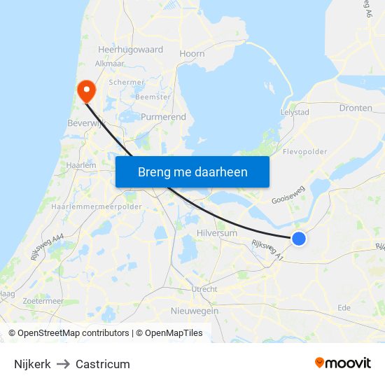 Nijkerk to Castricum map
