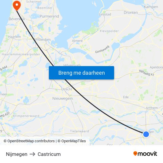 Nijmegen to Castricum map