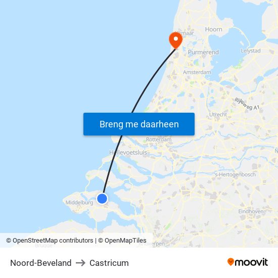 Noord-Beveland to Castricum map