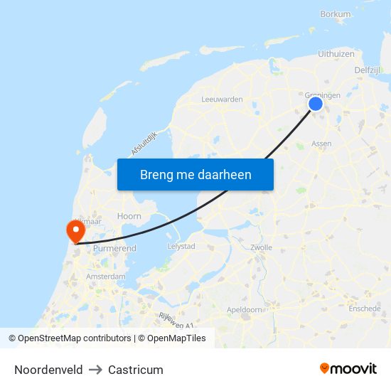 Noordenveld to Castricum map