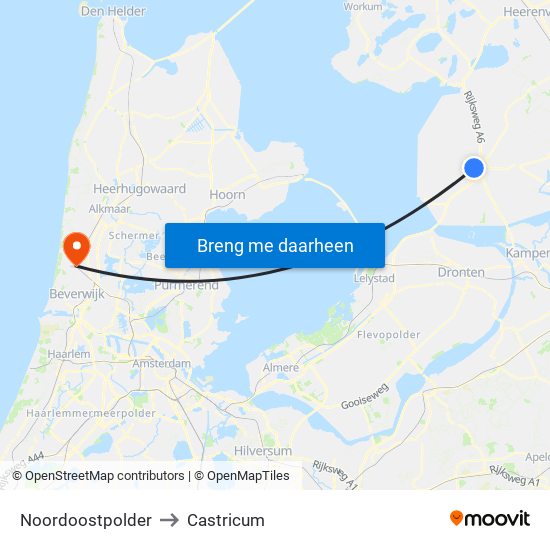 Noordoostpolder to Castricum map