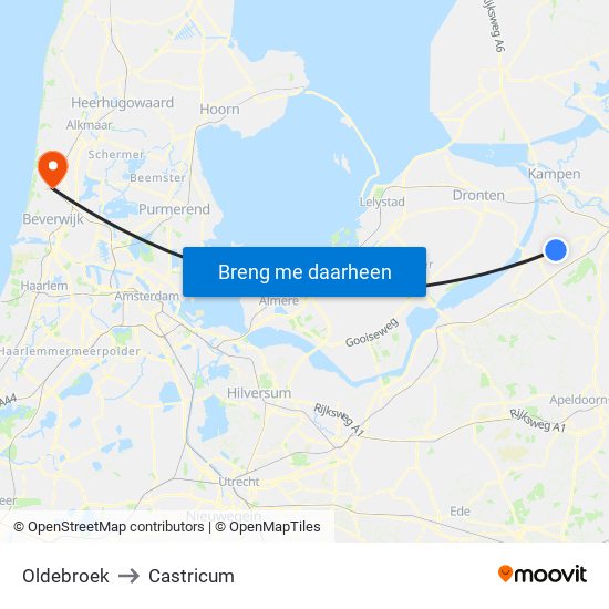 Oldebroek to Castricum map
