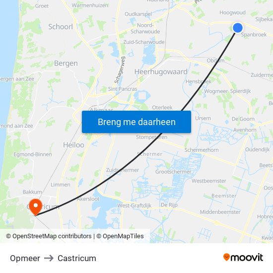 Opmeer to Castricum map