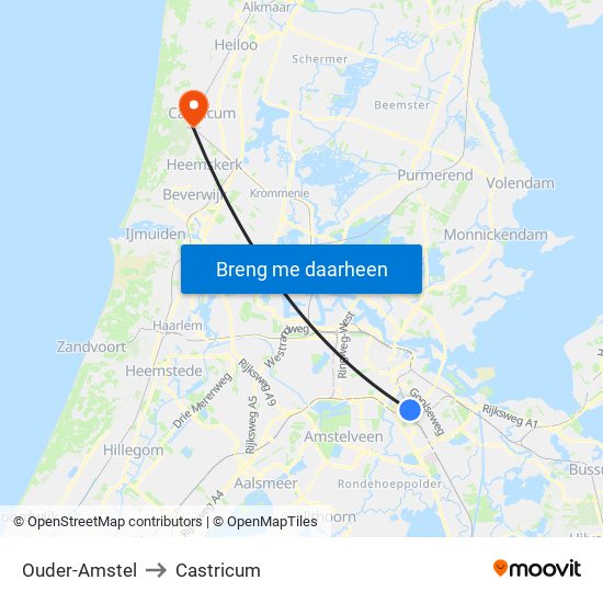 Ouder-Amstel to Castricum map