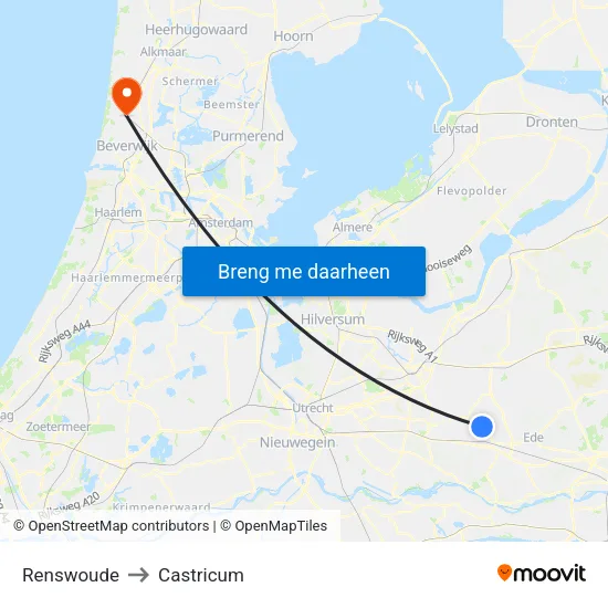 Renswoude to Castricum map