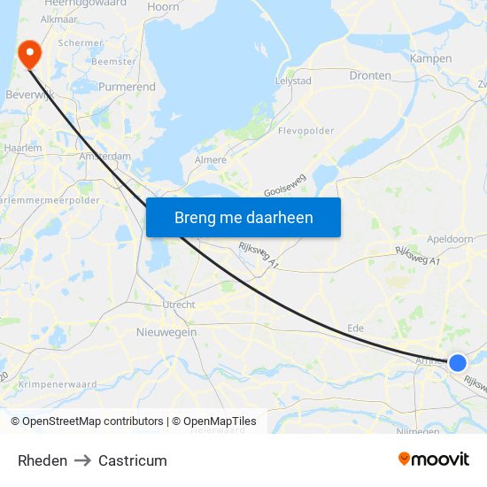 Rheden to Castricum map