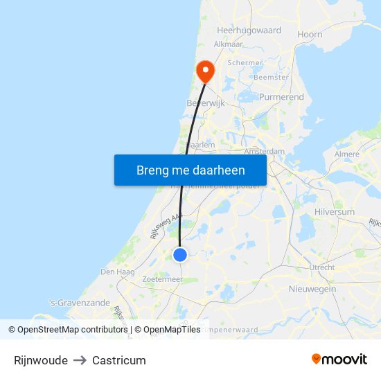 Rijnwoude to Castricum map