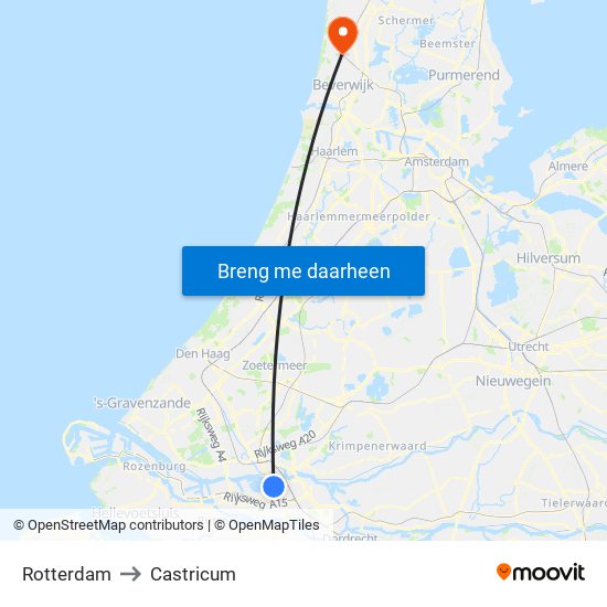 Rotterdam to Castricum map