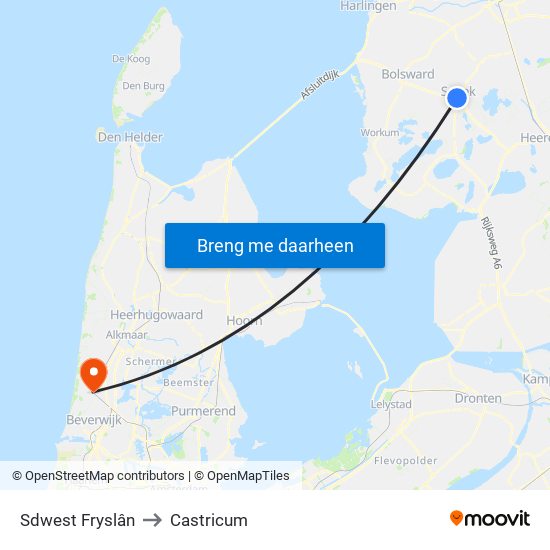 Sdwest Fryslân to Castricum map