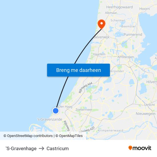 'S-Gravenhage to Castricum map