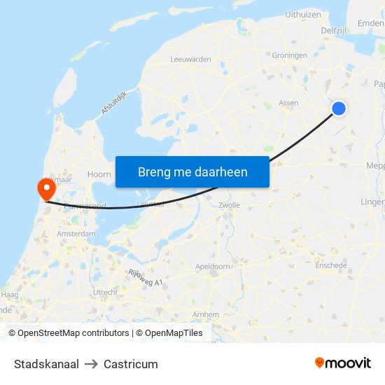 Stadskanaal to Castricum map