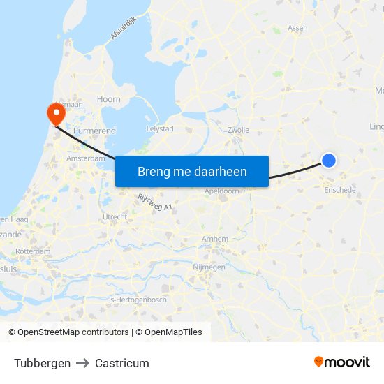 Tubbergen to Castricum map