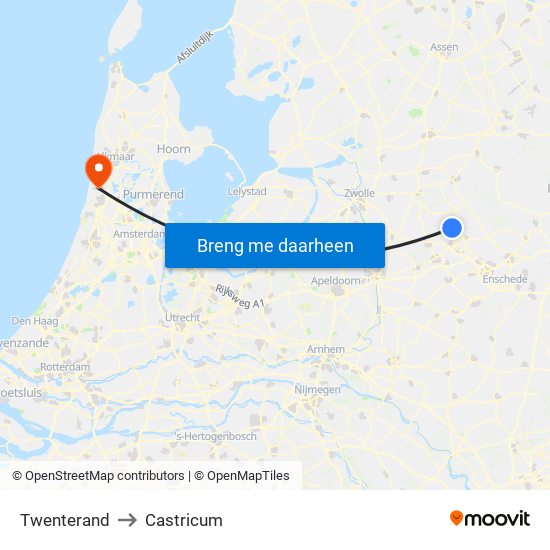 Twenterand to Castricum map