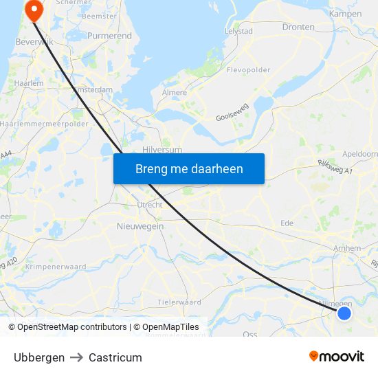 Ubbergen to Castricum map