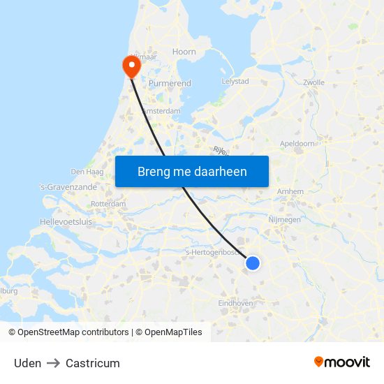 Uden to Castricum map