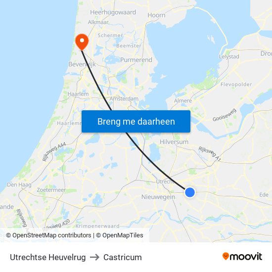 Utrechtse Heuvelrug to Castricum map