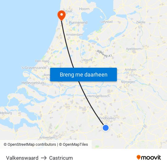 Valkenswaard to Castricum map