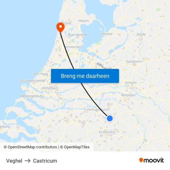 Veghel to Castricum map