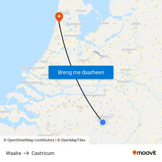 Waalre to Castricum map