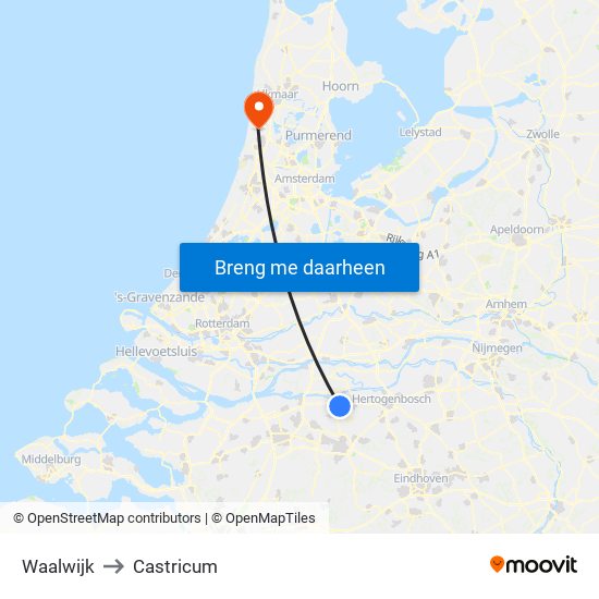Waalwijk to Castricum map