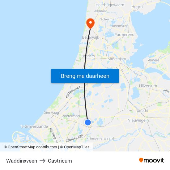 Waddinxveen to Castricum map