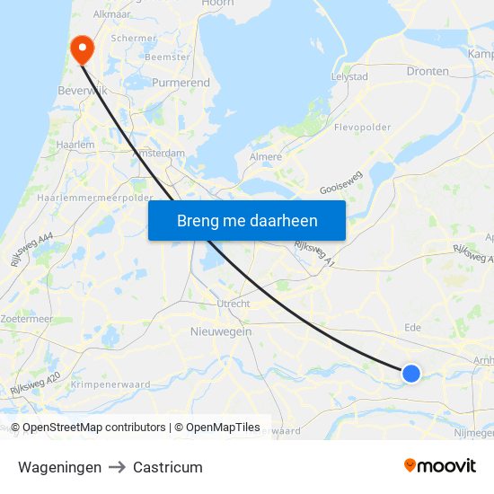 Wageningen to Castricum map