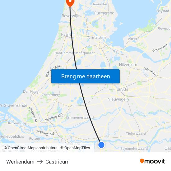Werkendam to Castricum map
