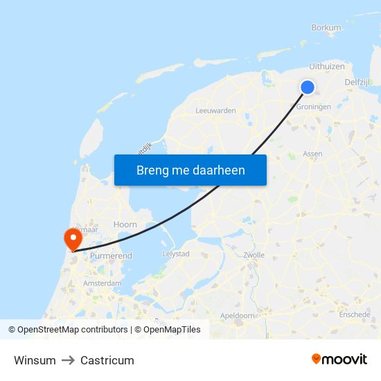 Winsum to Castricum map