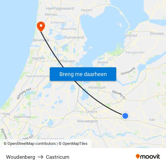 Woudenberg to Castricum map