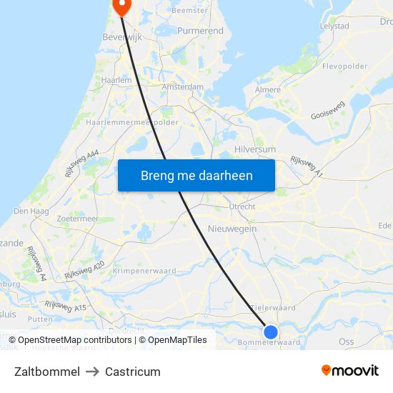 Zaltbommel to Castricum map