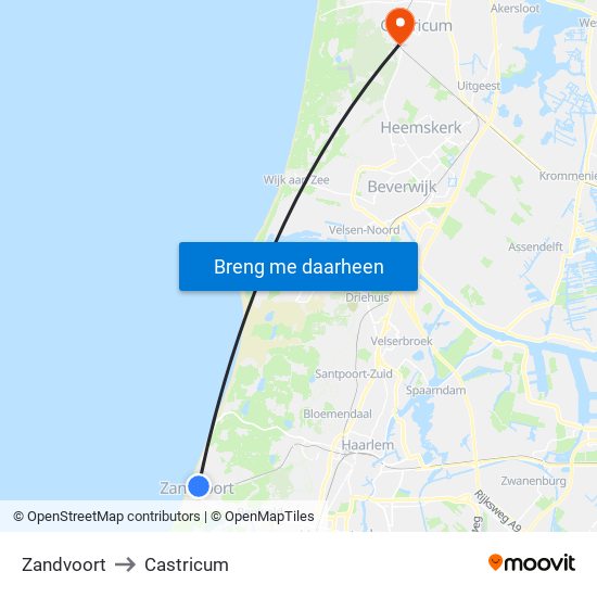 Zandvoort to Castricum map