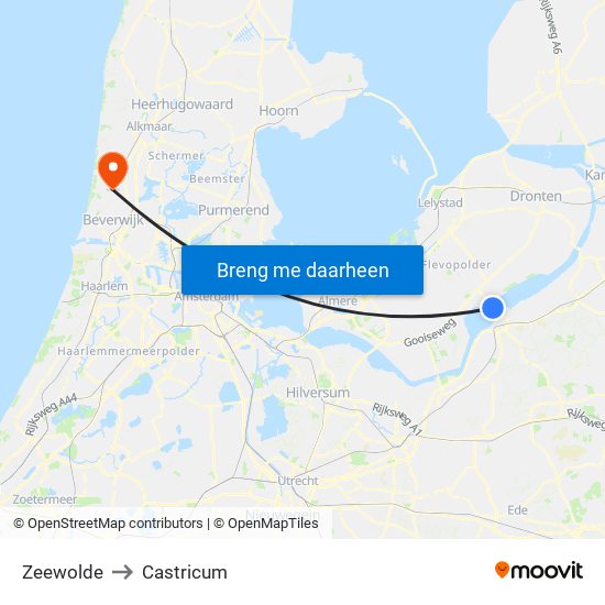 Zeewolde to Castricum map