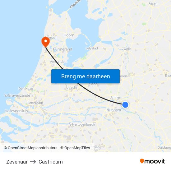 Zevenaar to Castricum map