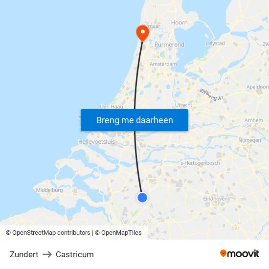 Zundert to Castricum map