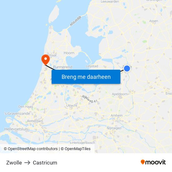Zwolle to Castricum map