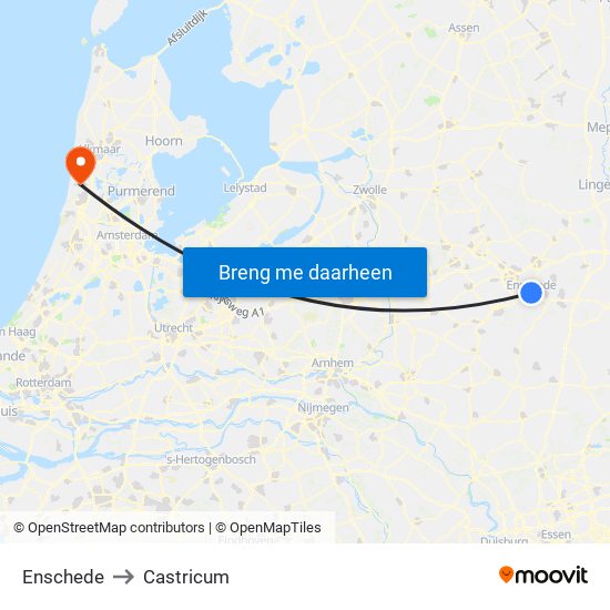 Enschede to Castricum map