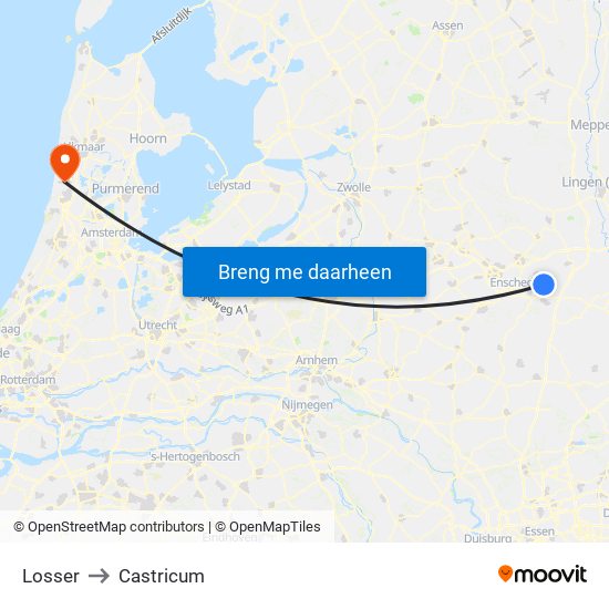 Losser to Castricum map