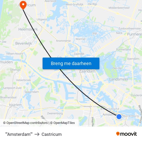 ""Amsterdam"" to Castricum map