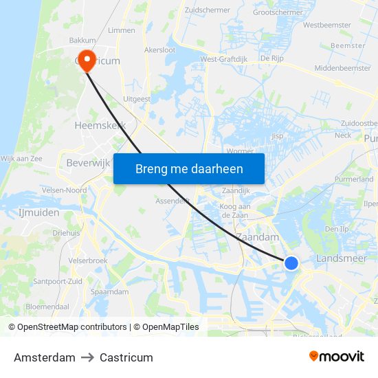 Amsterdam to Castricum map