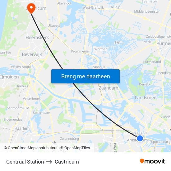 Centraal Station to Castricum map