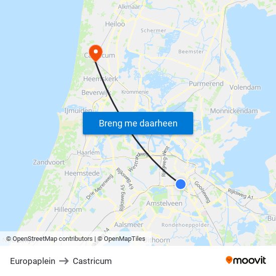 Europaplein to Castricum map