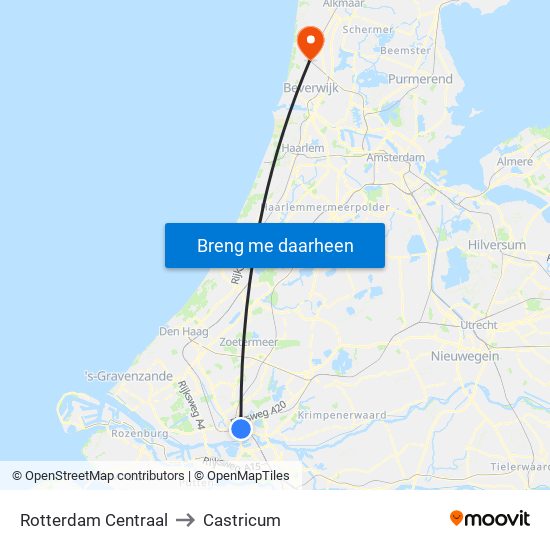 Rotterdam Centraal to Castricum map