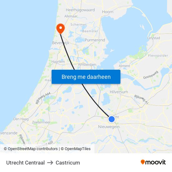 Utrecht Centraal to Castricum map