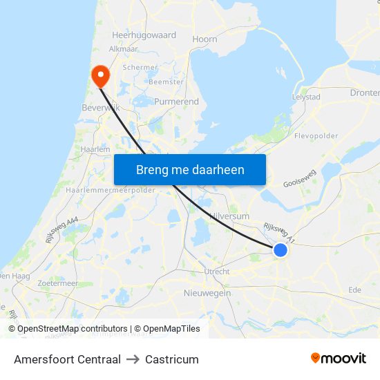 Amersfoort Centraal to Castricum map