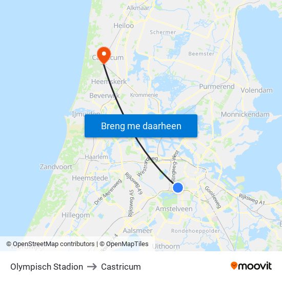 Olympisch Stadion to Castricum map
