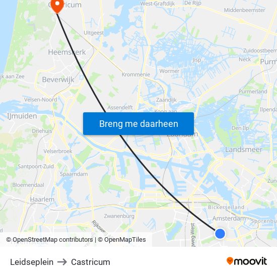 Leidseplein to Castricum map
