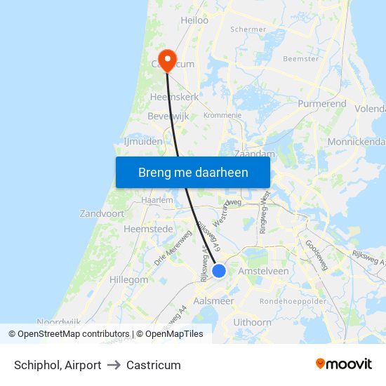 Schiphol, Airport to Castricum map