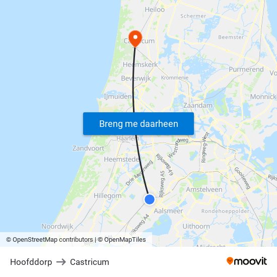 Hoofddorp to Castricum map