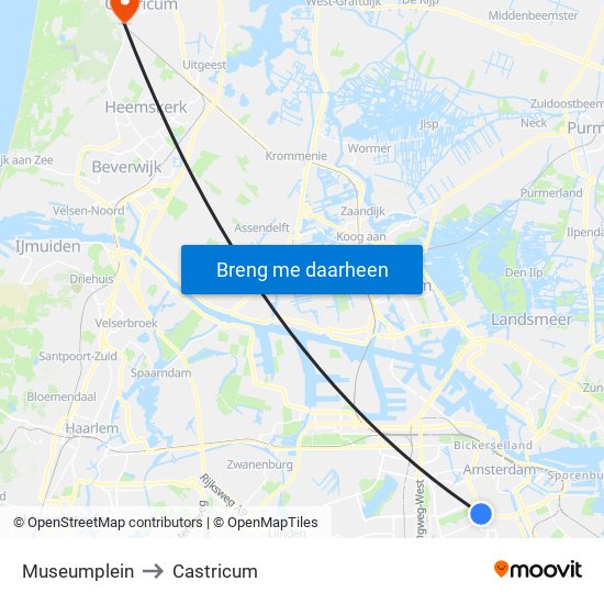 Museumplein to Castricum map