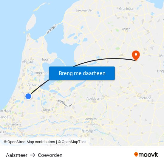Aalsmeer to Coevorden map